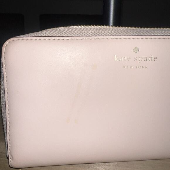 Kate Spade Continental Zip Card Wallet Clutch Beige Leather Gold Zip 8 in. - Picture 4 of 4